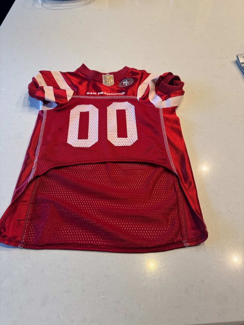 Kids Red Football Jersey with White Sleeve Stripes